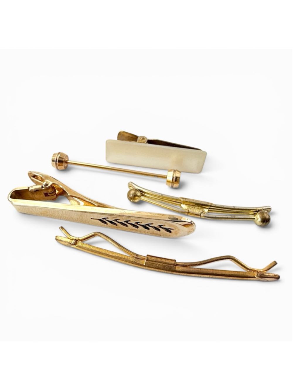 Vintage Tie Clips & Tie Bars Lot Mid Century Mens Accessories Swank Mother of Pe